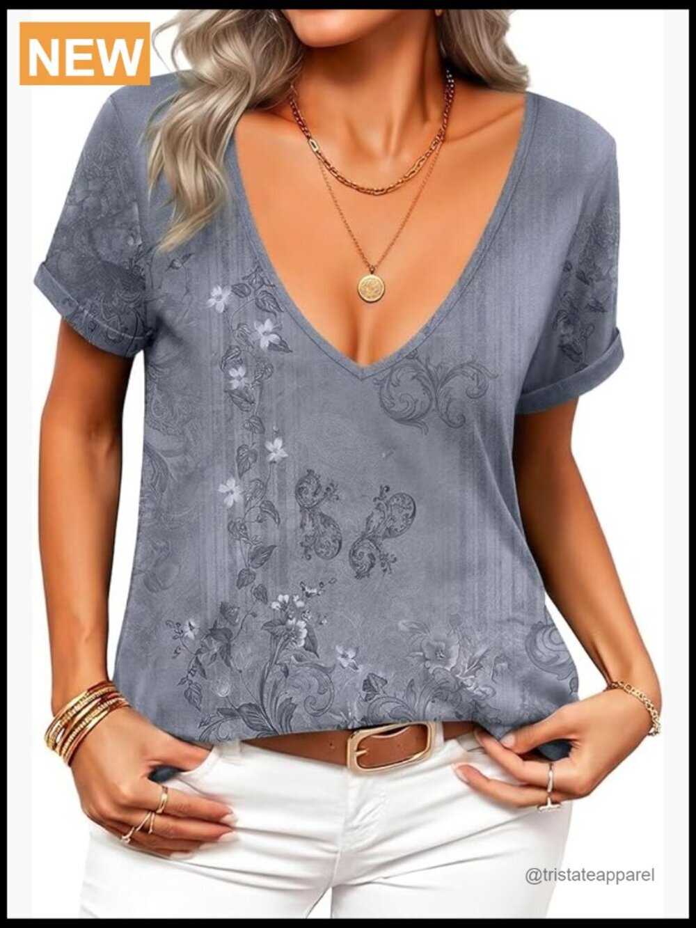 Deep V Neck Short Sleeve T-Shirt Club Top Going Out Tee